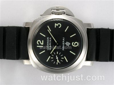 Panerai Luminor Marina Pam 005 Logo Unitas 6497 Movement Manual Winding Black Dial with Rubber Strap