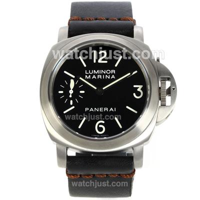 Panerai Luminor Marina Unitas 6497 Movement Swan Neck Titanium Case with Black Dial White Markers-Leather Strap