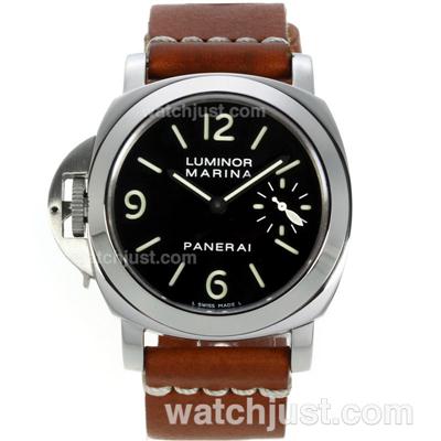 Panerai Luminor Marina Unitas 6497 Movement Swan Neck with Black Dial-Brown Leather Strap