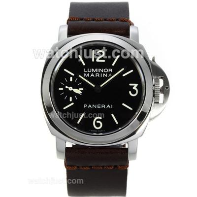 Panerai Luminor Marina Unitas 6497 Movement Swan Neck with Black Dial-Coffee Leather Strap