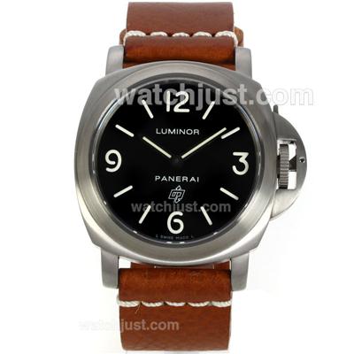 Panerai Luminor OP Logo Unitas 6497 Movement Titanium Case with Black Dial-Brown Leather Strap