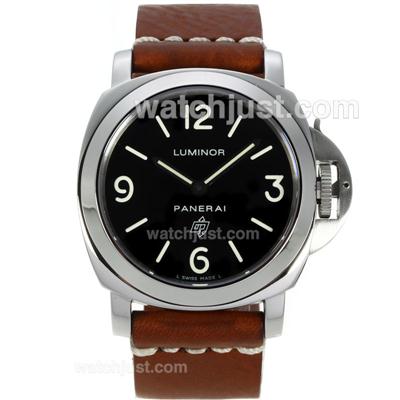 Panerai Luminor OP Logo Unitas 6497 Movement with Black Dial-Brown Leather Strap