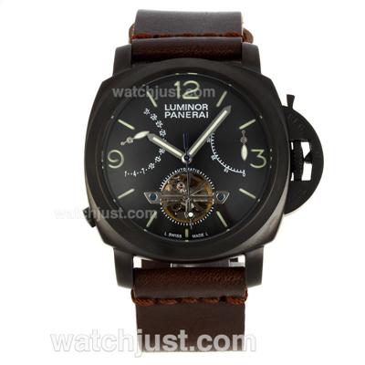 Panerai Luminor Tourbillon Working Power Reserve Automatic PVD Case with Black Dial-Leather Strap