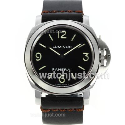 Panerai Luminor Unitas 6497 Movement Swan Neck with Black Dial-Leather Strap