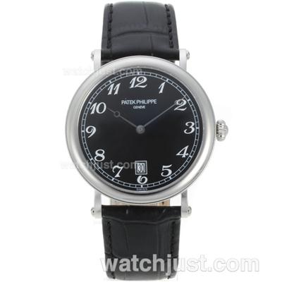 Patek Philippe Automatic with Black Dial-Leather Strap