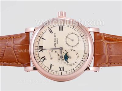 Patek Philippe Automatic Working Power Reserve Rose Gold Case with Beige Dial