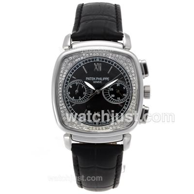 Patek Philippe Classic Automatic Diamond Bezel with Black Dial-18K Plated Gold Movement