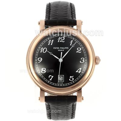 Patek Philippe Classic Automatic Rose Gold Case with Black Dial-Number Markers