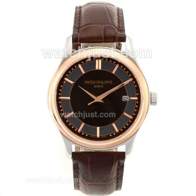 Patek Philippe Classic Automatic Two Tone Case Stick Markers with Black Dial-Sapphire Glass