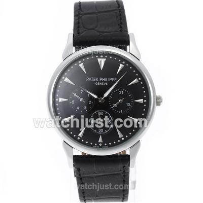 Patek Philippe Classic Chronograph with Black Dial-Leather Strap