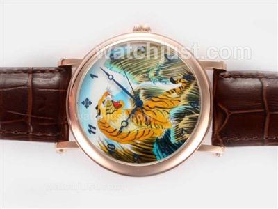 Patek Philippe Classic Manual Winding Rose Gold Case Tiger Illustration with Enamel Dial