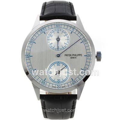 Patek Philippe Classic Manual Winding with Grey Dial-Black Leather Strap