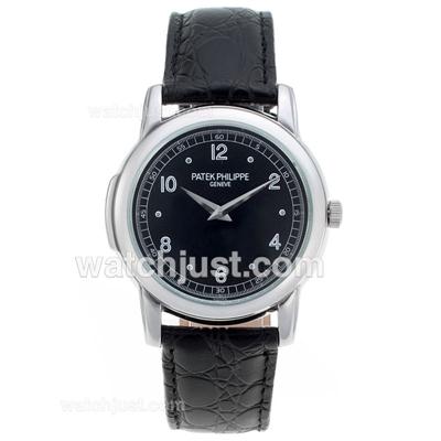 Patek Philippe Classic Number Markers with Black Dial-Leather Strap