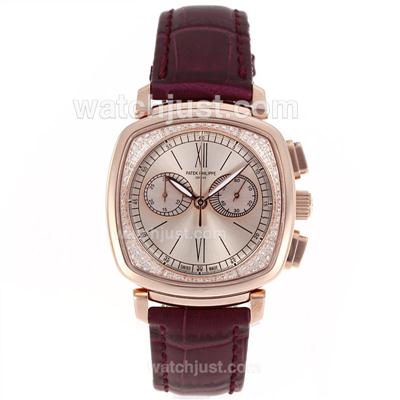 Patek Philippe Classic Working Chronograph Rose Gold Case Diamond Bezel with Champagne Dial-Sapphire Glass