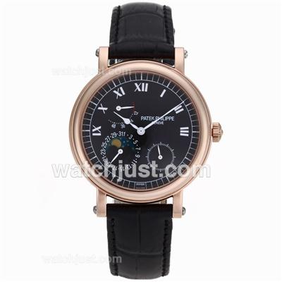 Patek Philippe Classic Working Power Reserve Automatic Rose Glod Case with Black Dial