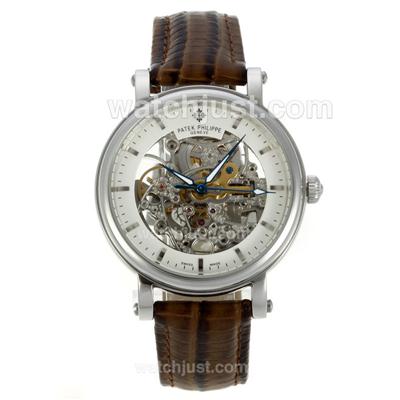 Patek Philippe Skeleton Automatic with Stick Markers-Leather Strap