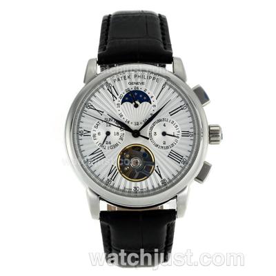 Patek Philippe Tourbillon Automatic Roman Markers with Whtie Dial-Leather Strap