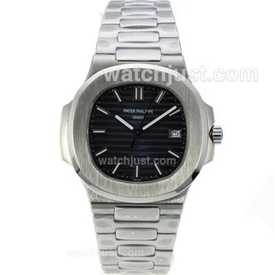 Patek Philippe Nautilus Automatic Stick Markers with Bluish Grey Dial S/S