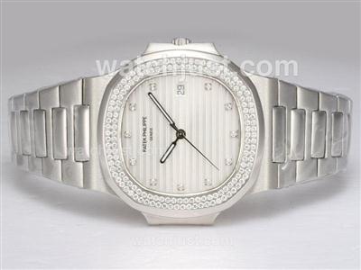 Patek Philippe Nautilus Jumbo MBW Swiss ETA 2824 Movement Diamond Bezel and Marking with White Dial