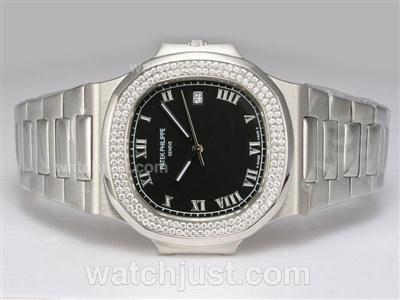 Patek Philippe Nautilus Jumbo MBW Swiss ETA 2824 Movement Diamond Bezel with Black Dial