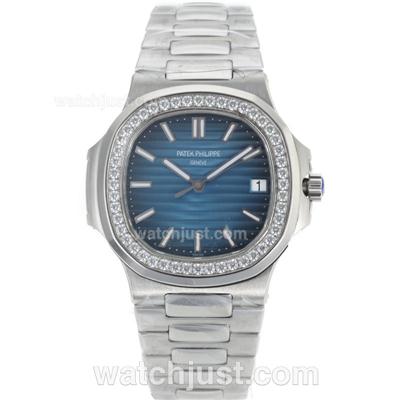 Patek Philippe Nautilus Jumbo MBW Swiss ETA 2824 Movement Diamond Bezel with Blue Dial-S/S