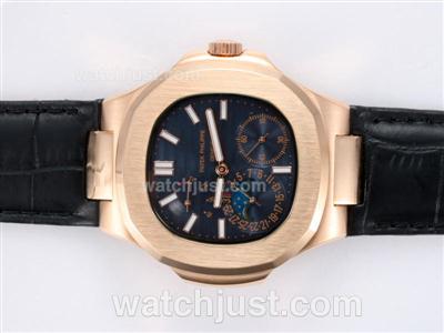 Patek Philippe Nautilus Moonphase 3712 Power Reserve Working Automatic Rose Gold Case with Blue Dial