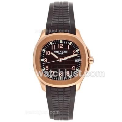 Patek Philippe Nautilus Swiss ETA 2824 Movement Rose Gold Case with Brown Dial-Rubber Strap