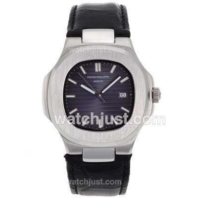 Patek Philippe Nautilus with Blue Dial-Leather Strap