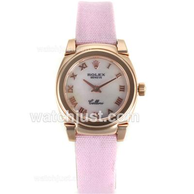 Rolex Cellini Rose Gold Case Roman Markers with Mop Dial-Pink Leather Strap