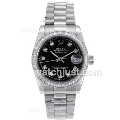 Rolex Datejust Automatic Diamond Marking and Bezel with Black Dial S/S-Sapphire Glass