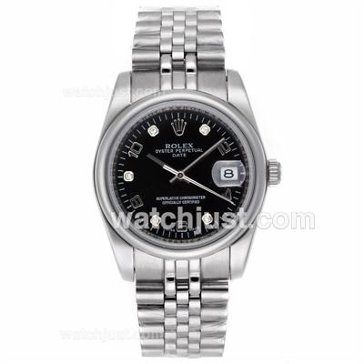 Rolex Datejust Automatic Diamond/Number Markers with Black Dial S/S-Sapphire Glass