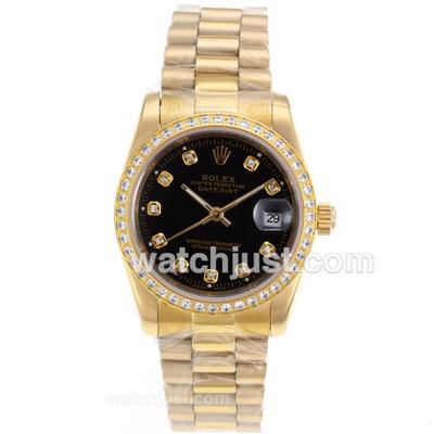 Rolex Datejust Automatic Full Gold Diamond Marking and Bezel with Black Dial-Sapphire Glass