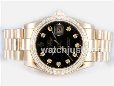 Rolex Datejust Automatic Full Gold with Diamond Bezel-Black Dial