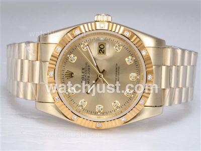 Rolex Datejust Automatic Full Gold with Diamond Marking-Golden Dial