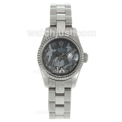 Rolex Datejust Automatic Roman Markers with Black MOP Dial-Flowers Illustration