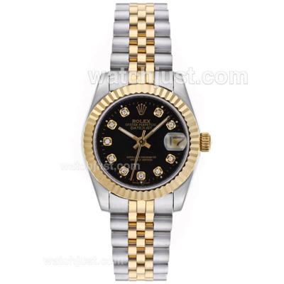 Rolex Datejust Automatic Two Tone Diamond Markers with Black Dial-Mid Size