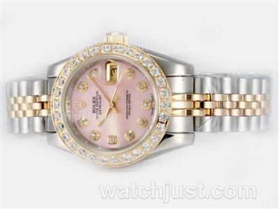 Rolex Datejust Automatic Two Tone Diamond Marking and Bezel with Pink Dial