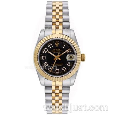 Rolex Datejust Automatic Two Tone Number Markers with Black Dial-Mid Size