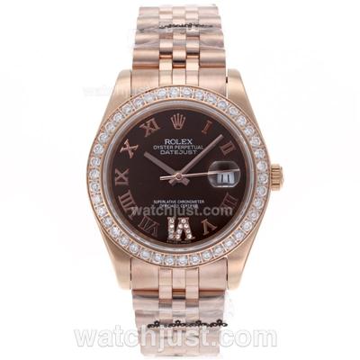 Rolex Datejust II Automatic Full Rose Gold Diamond Bezel Roman Markers with Brown Dial-Sapphire Glass