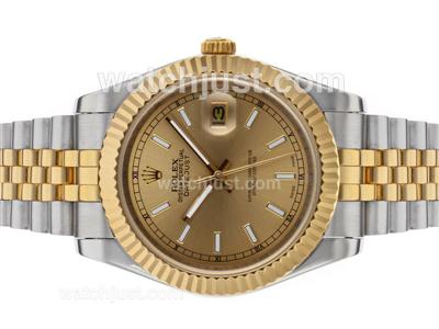 Rolex Datejust II Automatic Two Tone Stick Markers with Golden Dial