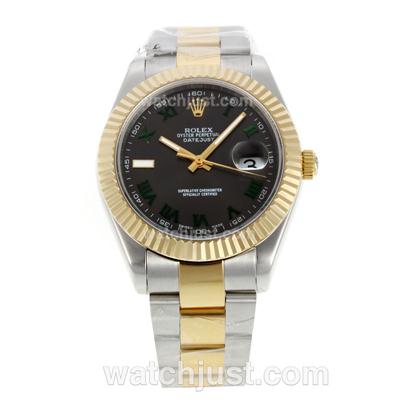 Rolex Datejust II Swiss ETA 2836 Movement Two Tone Green Roman Markers with Gray Dial