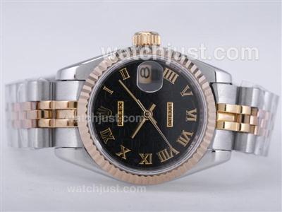 Rolex Datejust Swiss ETA 2671 Movement Two Tone with Black Computer Dial-Roman Marking Lady Size