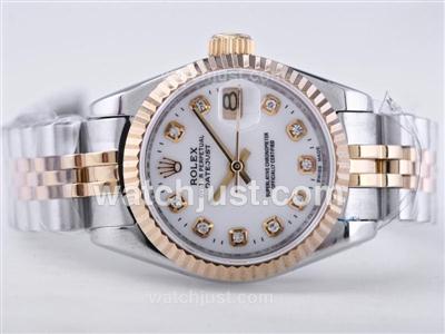 Rolex Datejust Swiss ETA 2671 Movement Two Tone with White Dial-Diamond Marking Lady Size