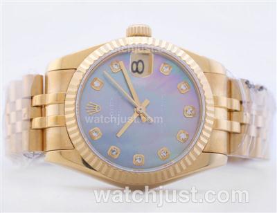 Rolex Datejust Swiss ETA 2836 Full Gold MOP Dial with Diamond Marking--Mid Size