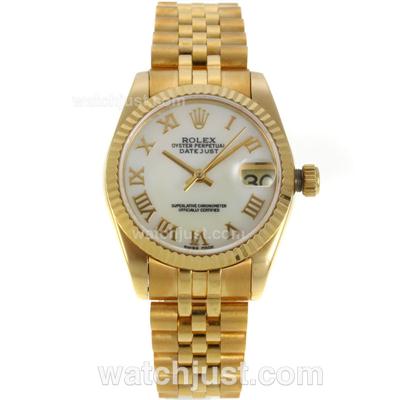 Rolex Datejust Swiss ETA 2836 Full Gold MOP Dial with Roman Numerals--Mid Size