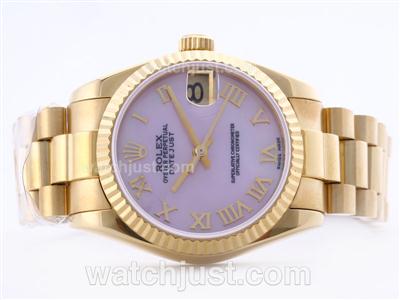 Rolex Datejust Swiss ETA 2836 Full Gold Purple Dial with Roman Marking-Mid Size