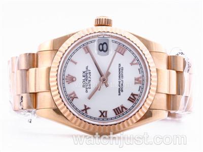 Rolex Datejust Swiss ETA 2836 Full Rose Gold White Dial with Roman Marking-Mid Size