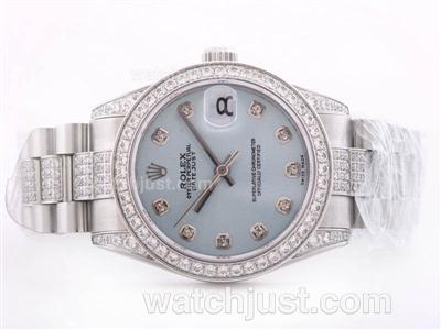 Rolex DateJust Swiss ETA 2836 Movement Blue MOP Dial with Diamond Marking & Bezel-Mid Size