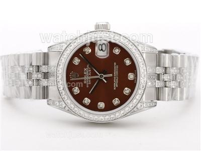 Rolex Datejust Swiss ETA 2836 Movement Brown Dial With Diamond Marking & Bezel -Mid Size