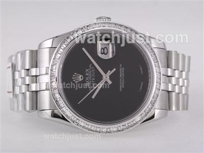 Rolex Datejust Swiss ETA 2836 Movement CZ Diamond Bezel with Black Dial